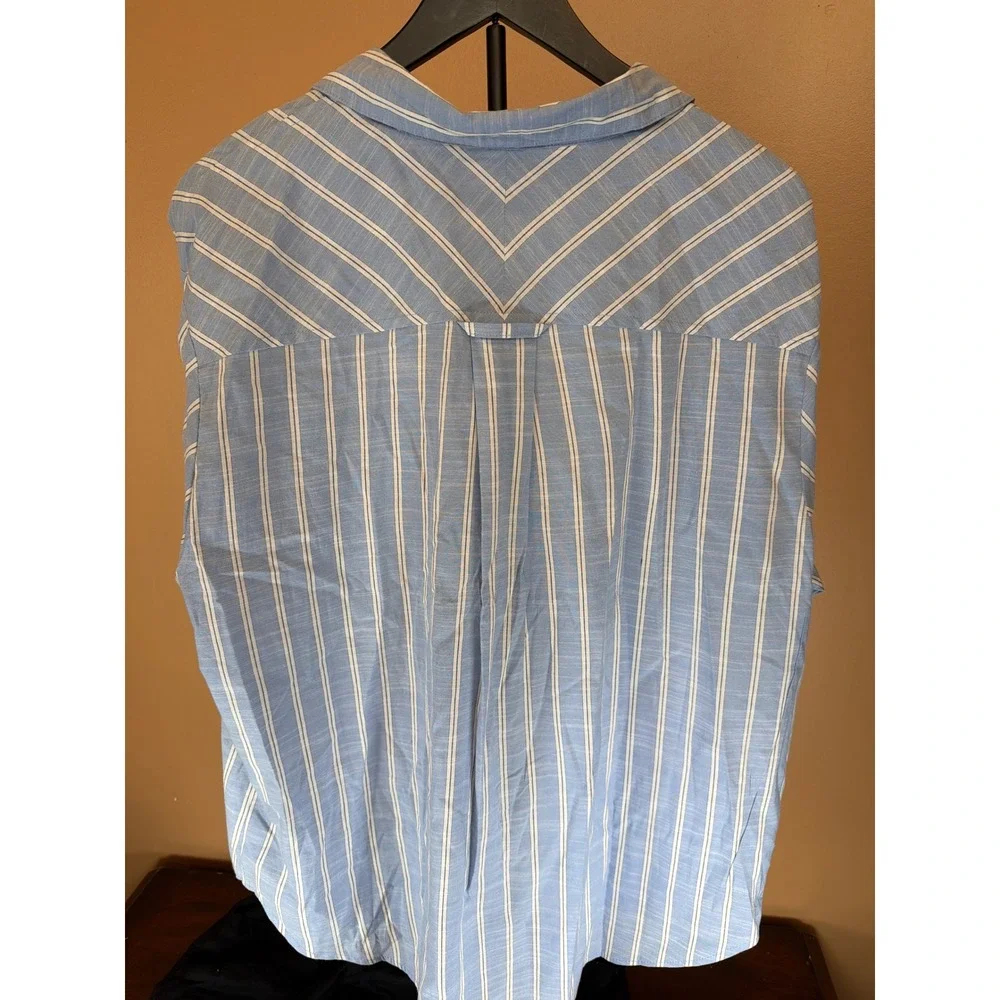 Auden Blue White Striped Long Sleeve Pajama Top Button‎ Down Sleep Shirt Large